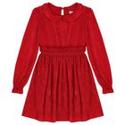 Girls Red Ruffle Plissé Dress , 1, hi-res