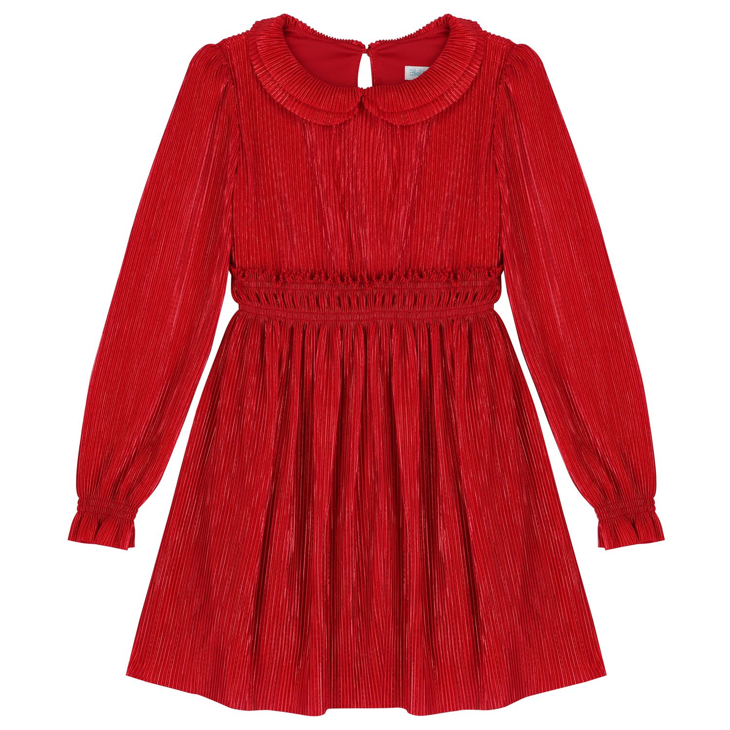 Girls Red Ruffle Plissé Dress , 1, hi-res