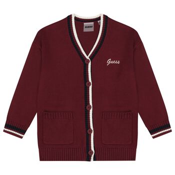Girls Burgundy Logo Knitted Cardigan