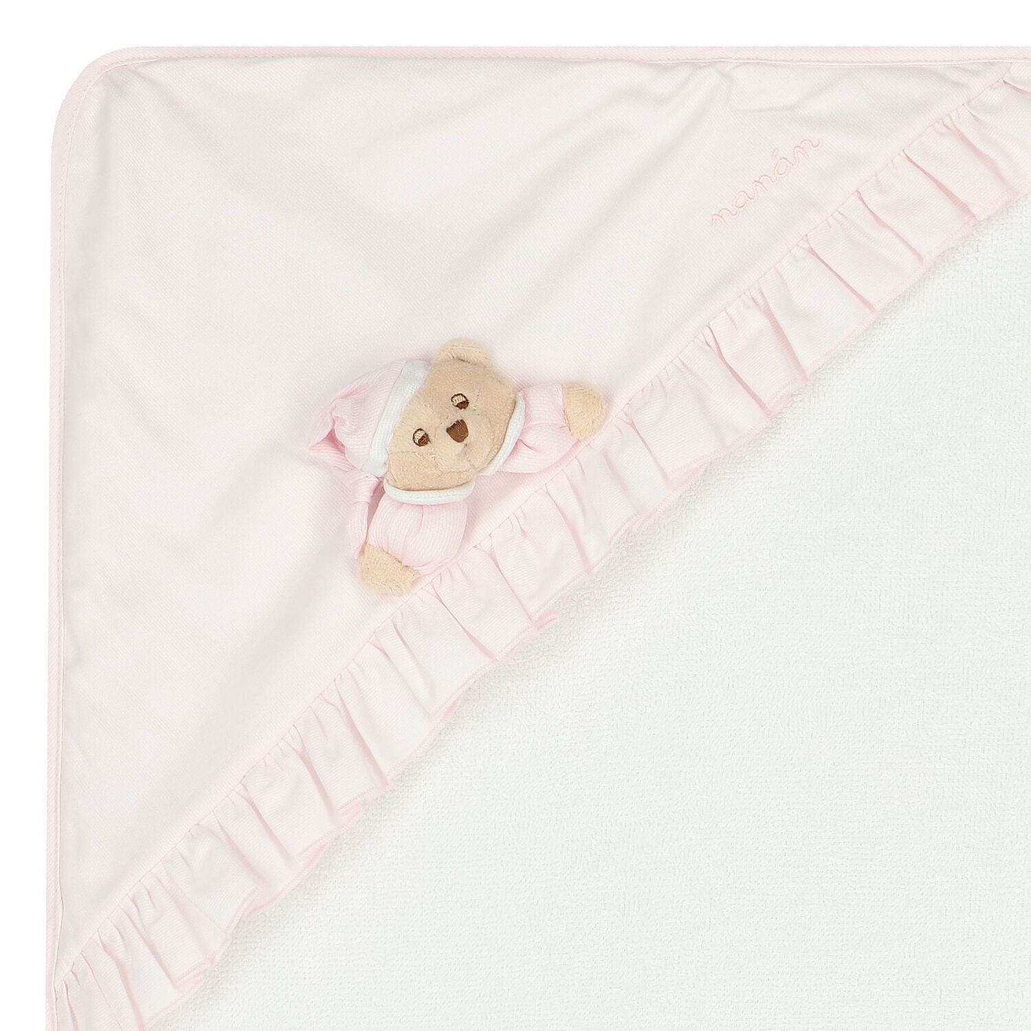 Baby Girls White & Pink Teddy Bear Hooded Towel, 2, hi-res