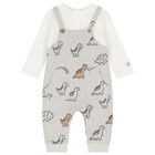 Baby Boys Grey & White Dinosaur Romper, 1, hi-res