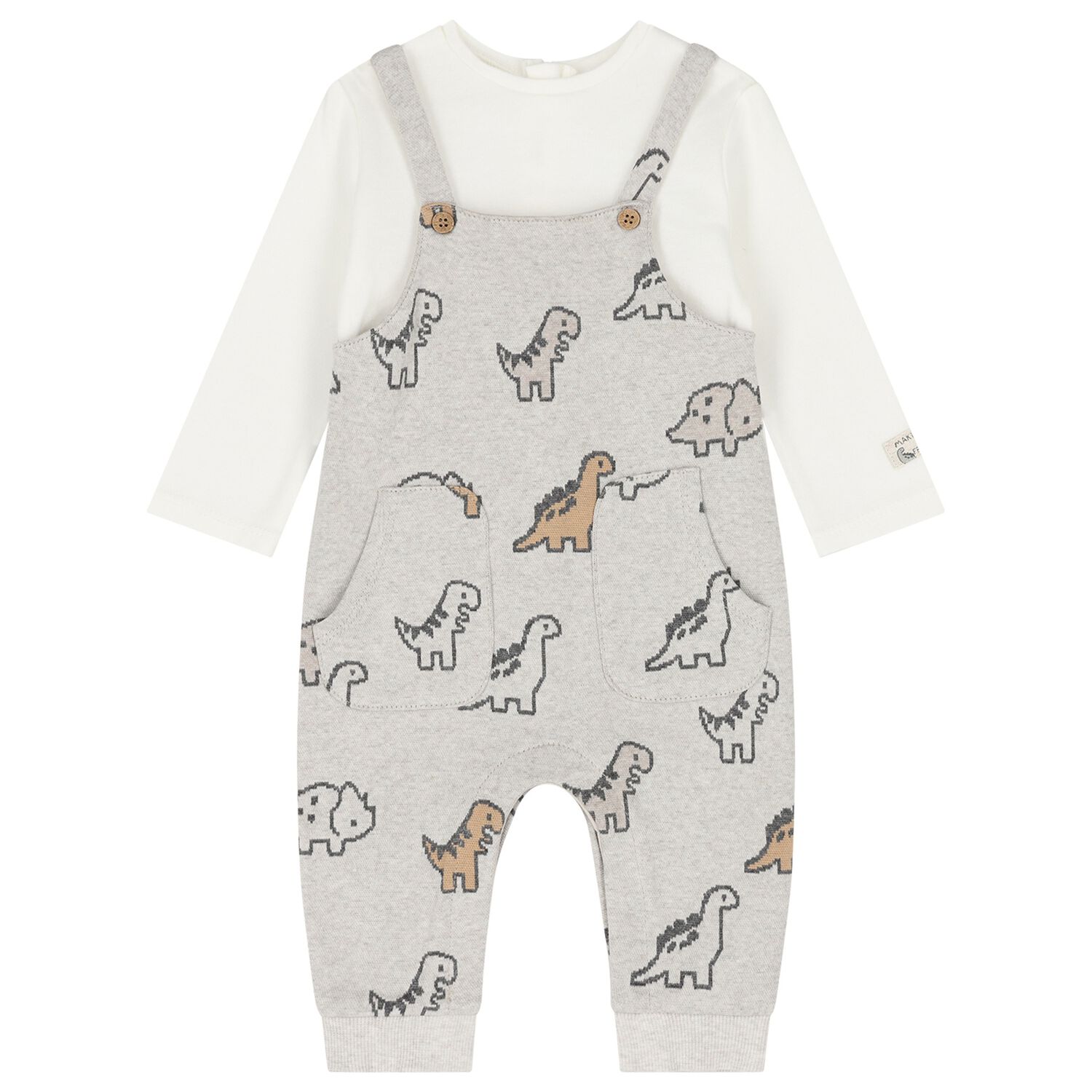 Baby Boys Grey & White Dinosaur Romper, 1, hi-res