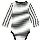 Baby Boys White & Navy Striped Bodysuit, 1, hi-res