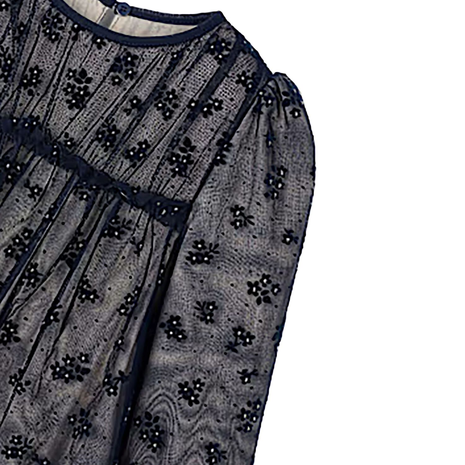 Girls Navy Blue Floral Tulle Dress, 1, hi-res