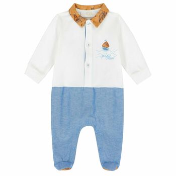 Baby Boys White & Blue Geo Map Babygrow