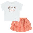 Girls White & Orange Skirt Set, 1, hi-res