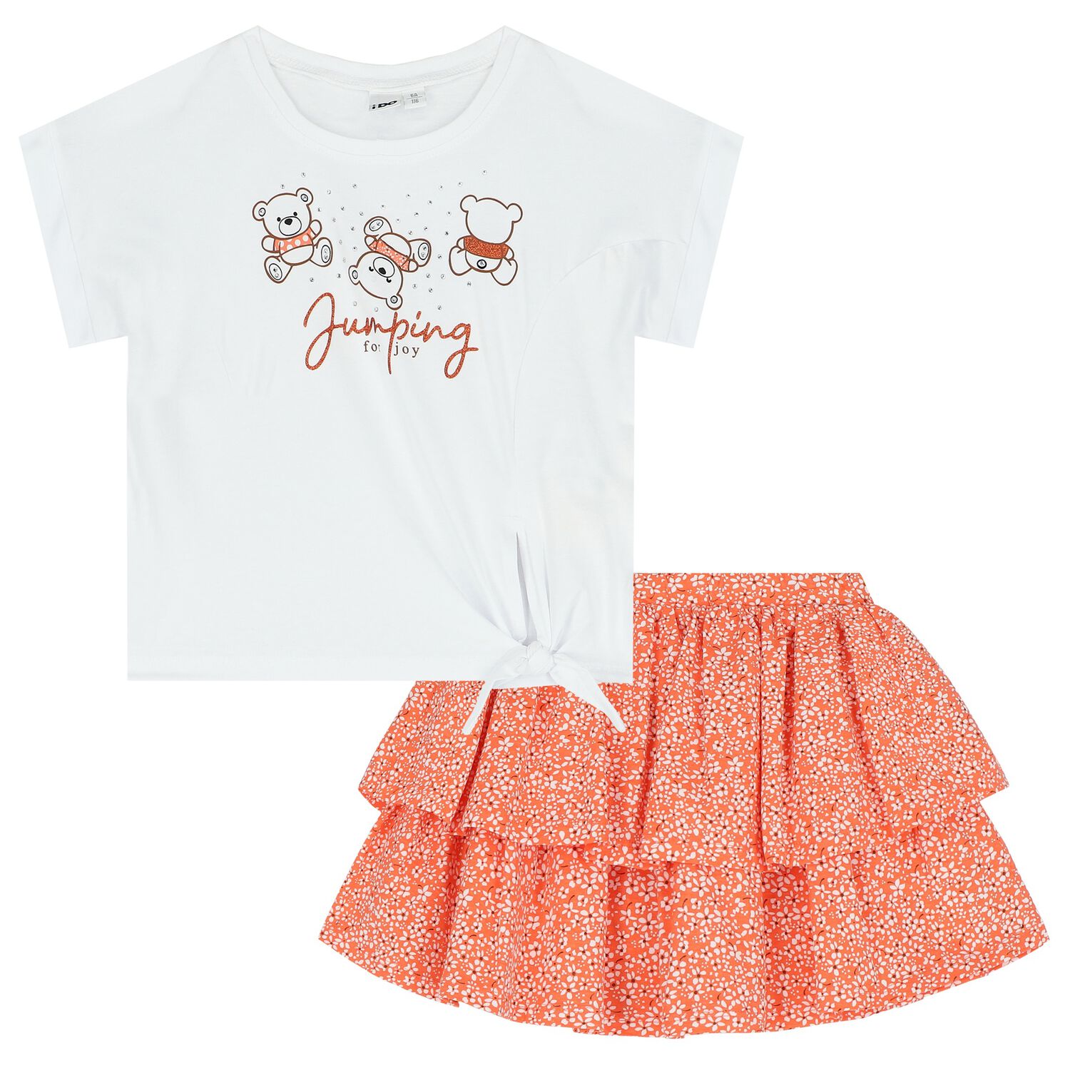Girls White & Orange Skirt Set, 1, hi-res