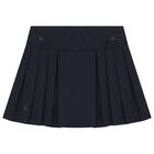 Girls Navy Blue Logo Pleated Skirt, 1, hi-res