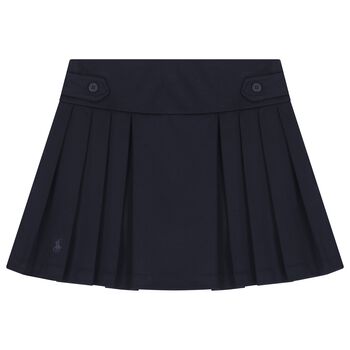 Girls Navy Blue Logo Pleated Skirt