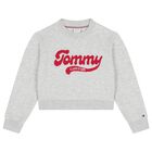 Girls Grey Logo Knitted Sweatshirt, 1, hi-res