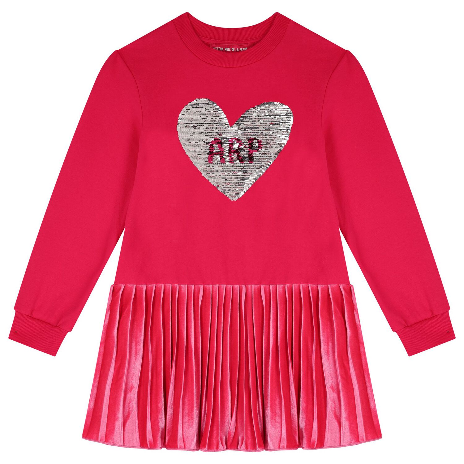 Girls Pink Sequin Heart Dress, 1, hi-res