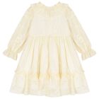 Girls Ivory & Gold Ruffled Dress, 1, hi-res