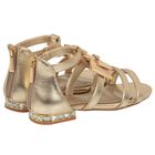 Girls Gold Diamante Bow Sandals, 1, hi-res