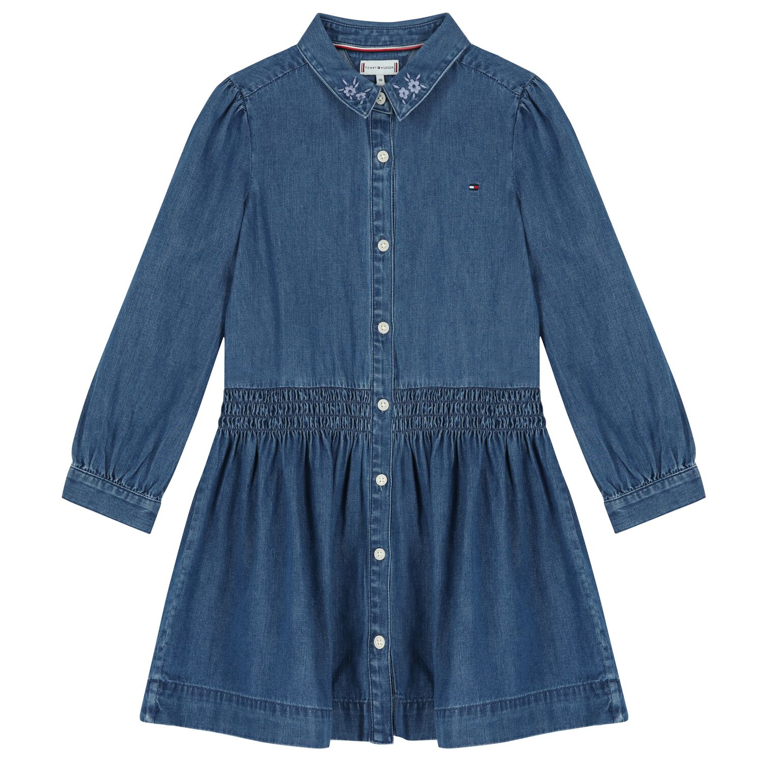 Girls Blue Floral Denim Dress, 1, hi-res