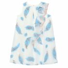 Girls White & Blue Feather Organza Dress, 1, hi-res
