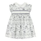 Baby Girls White & Navy Blue Smocked Dress, 1, hi-res