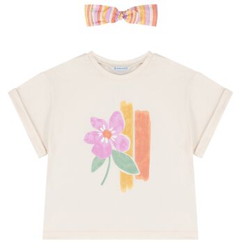 Girls Ivory T-Shirt & Headband Set