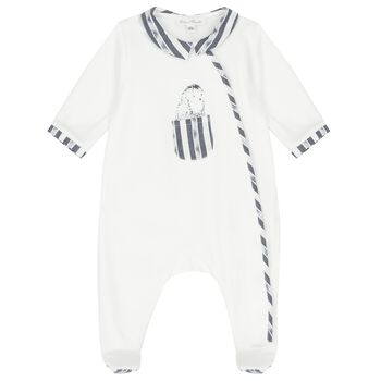 Baby Boys White & Navy Blue Babygrow