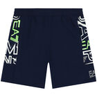 Boys Navy Blue Logo Shorts, 1, hi-res