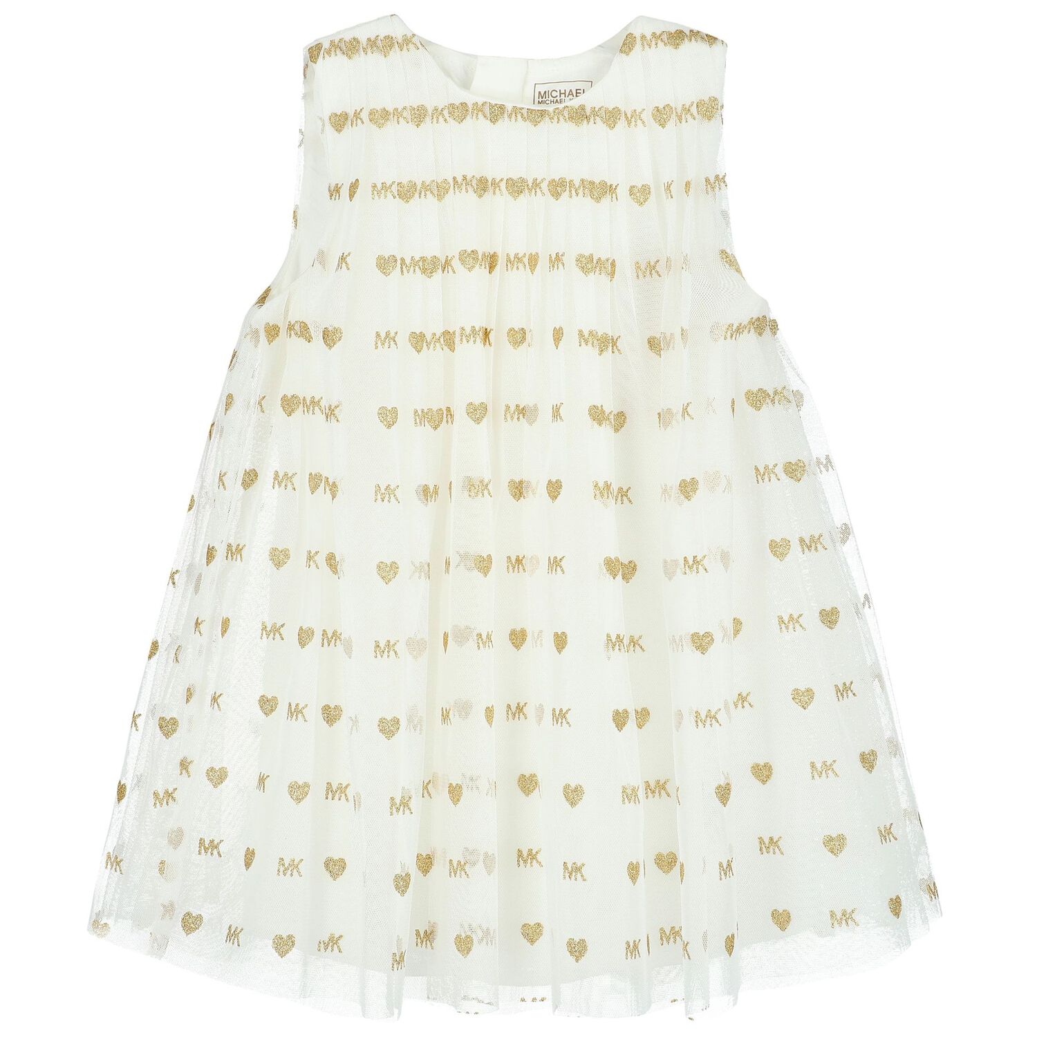 Younger Girls Ivory & Gold Tulle Dress Set, 1, hi-res