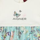 Younger Girls Ivory & Blue Butterflies Logo Dress, 2, hi-res