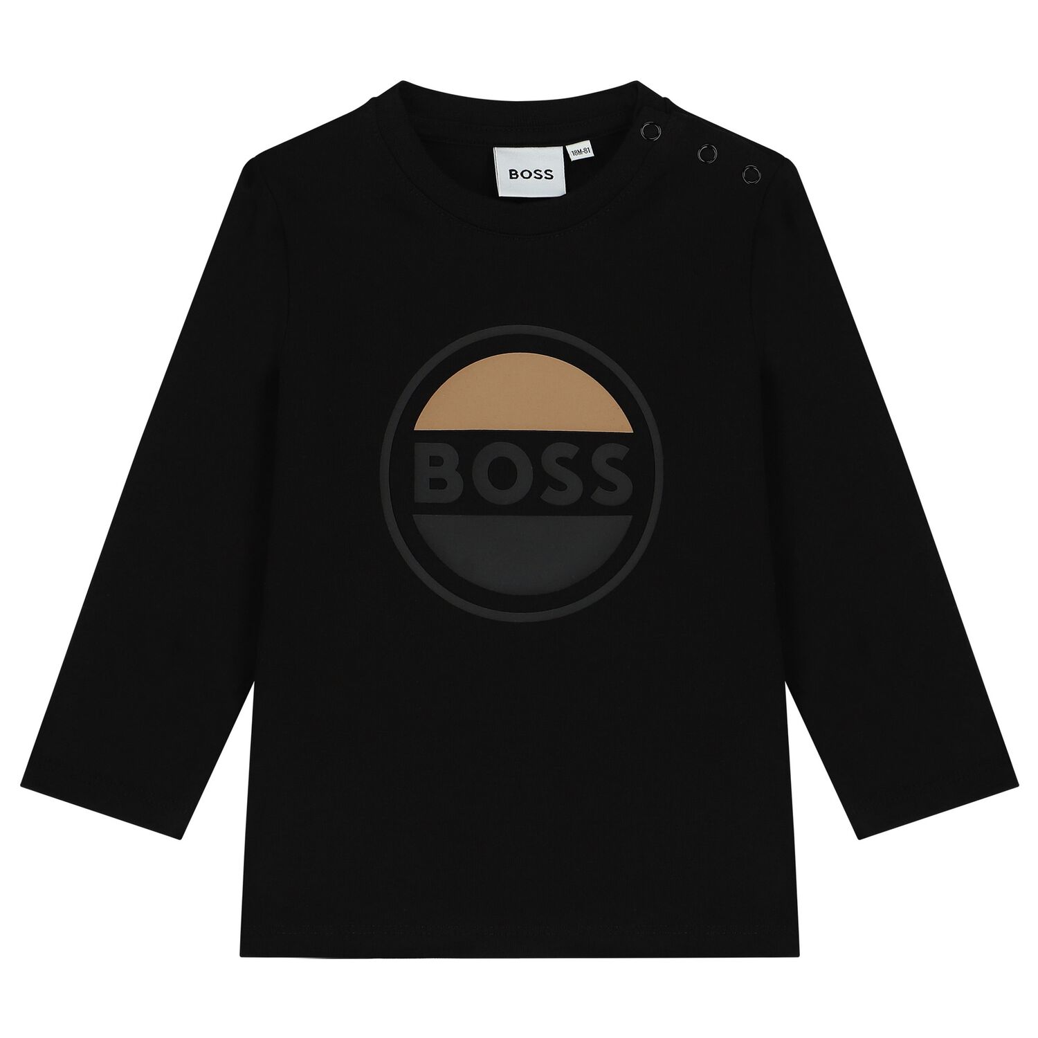 Younger Boys Black Logo Long Sleeve Top, 1, hi-res