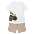Boys White & Beige Shorts Set, 4, hi-res