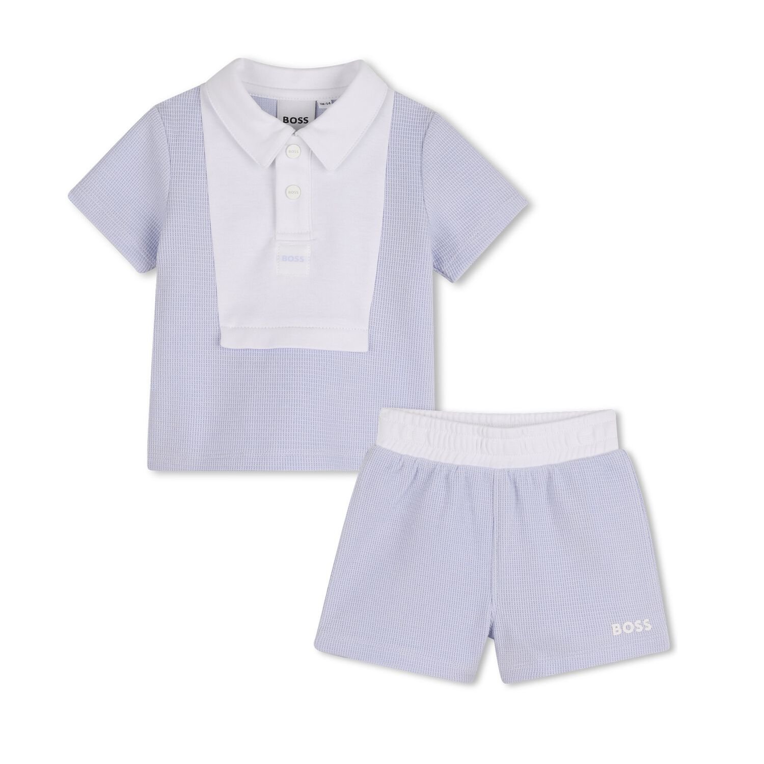 Baby Boys White & Blue Knitted Shorts Set, 2, hi-res