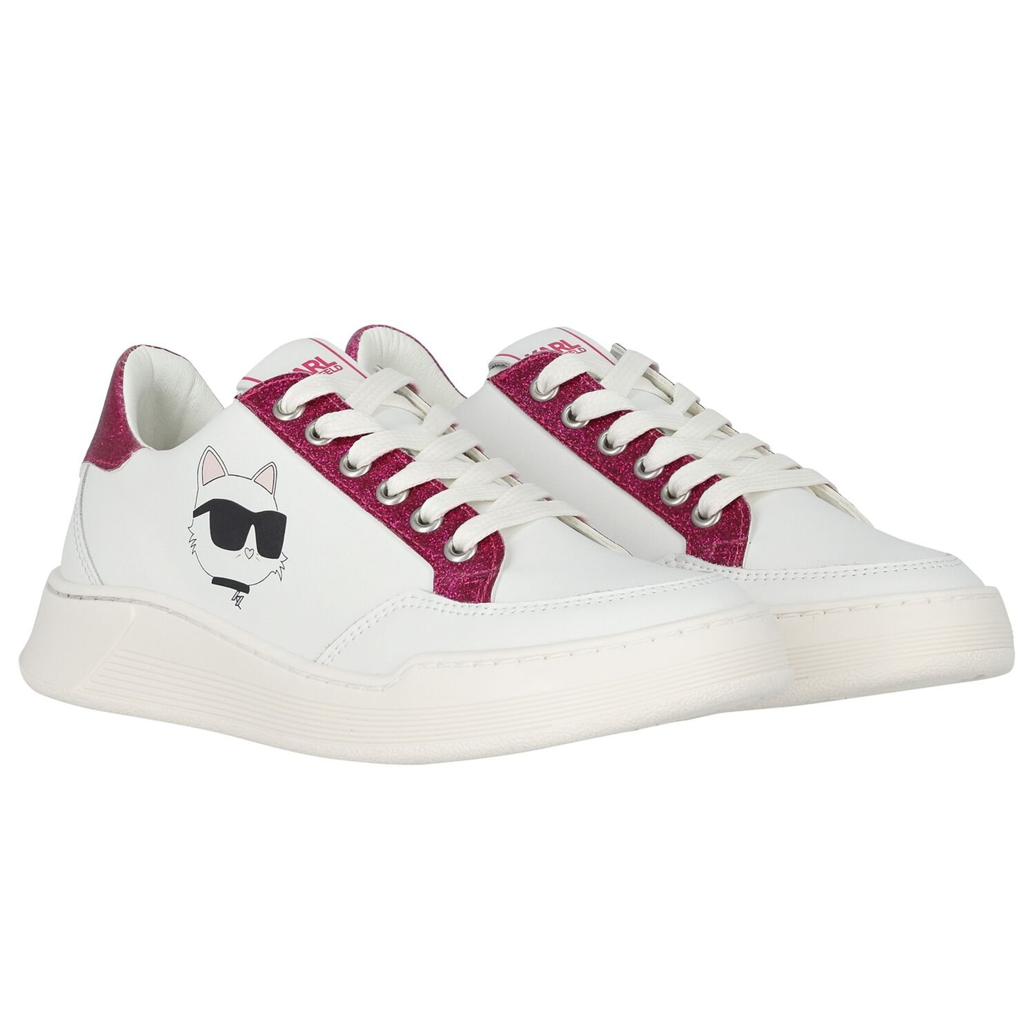 Girls White Logo Trainers, 1, hi-res