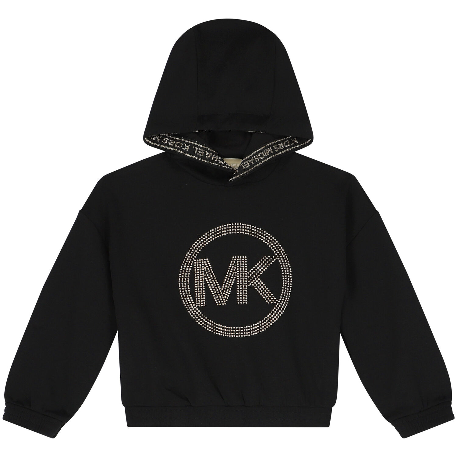 Girls Black Logo Hooded Top, 1, hi-res