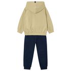 Boys Beige & Navy Blue Tracksuit, 1, hi-res