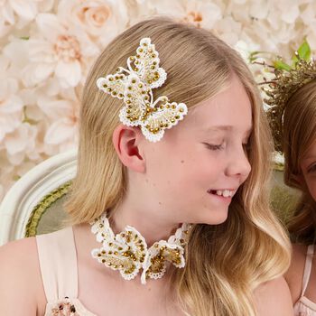 Girls White & Gold Embellished Butterfly Hair Clip