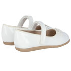 Younger Girls White Patent Flower Ballerina Shoes, 1, hi-res