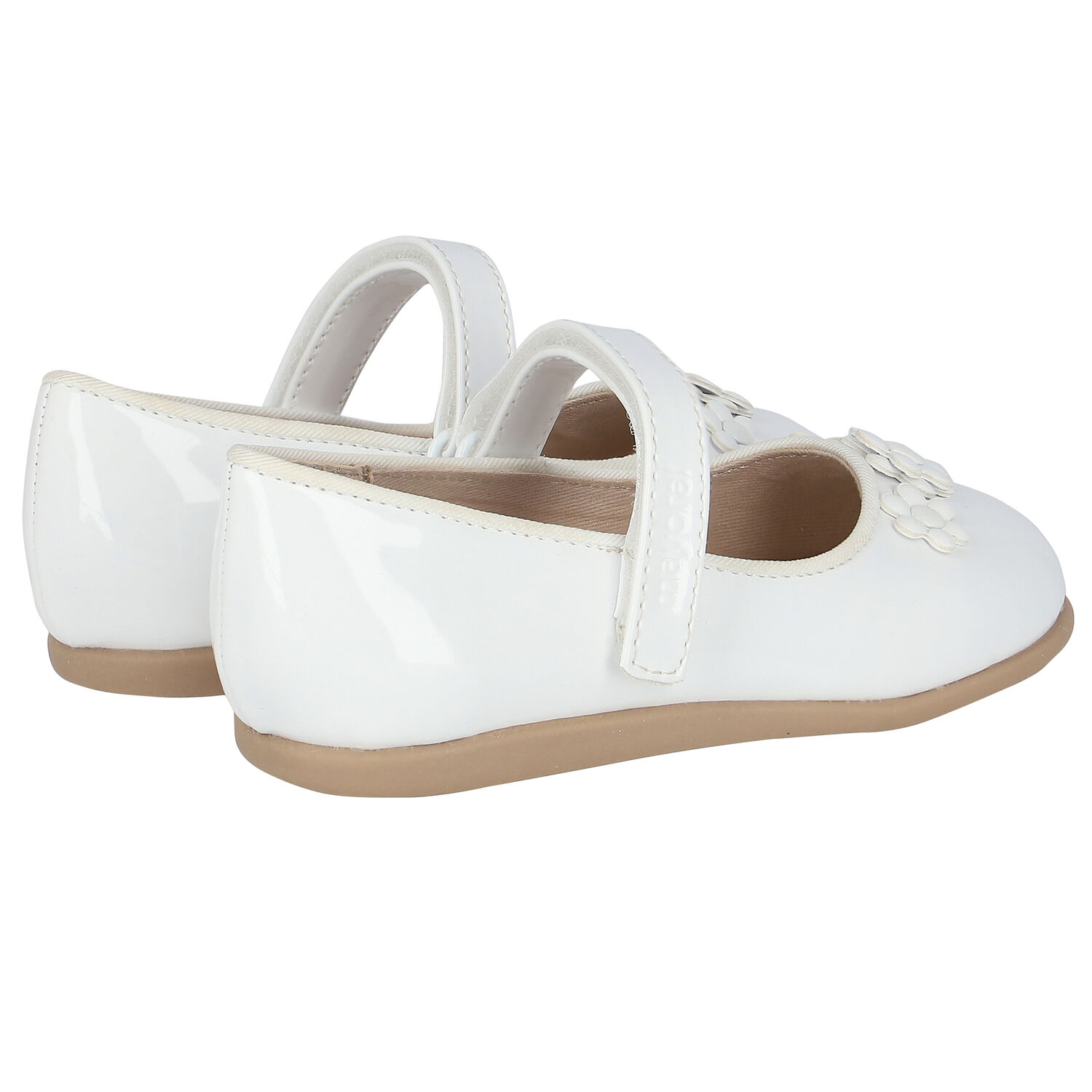 Younger Girls White Patent Flower Ballerina Shoes, 1, hi-res