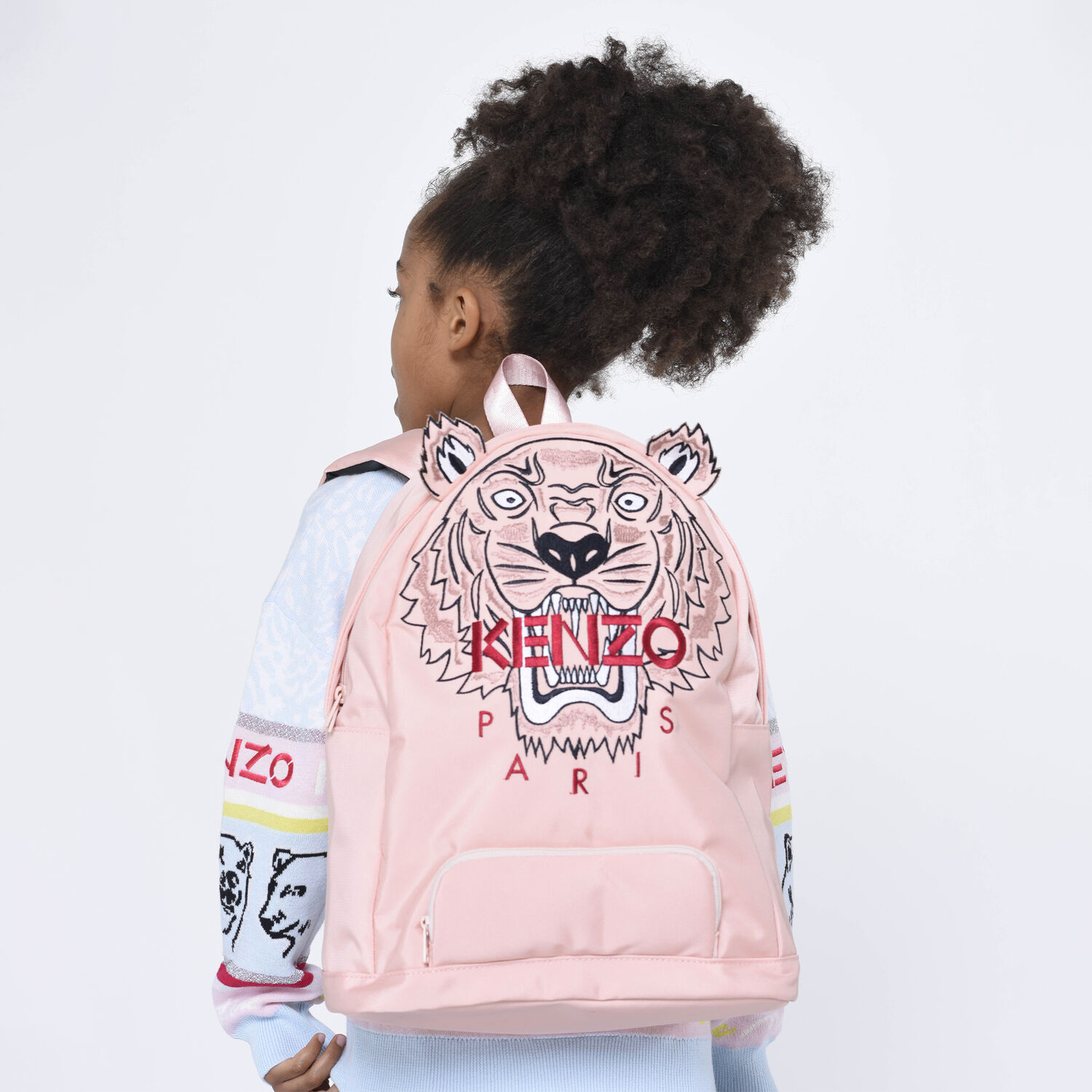 Girls Pink Tiger Logo Backpack 37CM, 1, hi-res