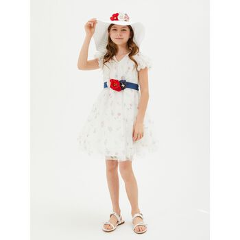 Girls White Floral Tulle Dress