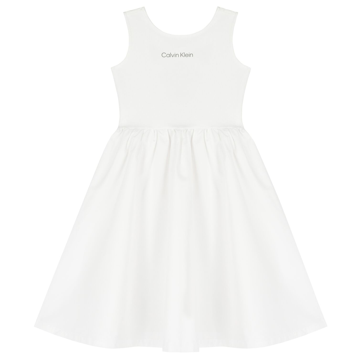 Girls White Flared Jersey Dress, 2, hi-res