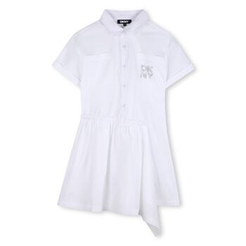 Girls White Diamante Logo Shirt Dress 