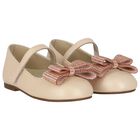 Girls Beige Embellished Bow Shoes, 1, hi-res