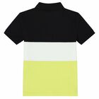 Boys Neon Yellow, Black & White Logo Polo Shirt, 2, hi-res