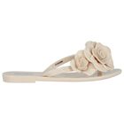 Girls Beige Logo Flower Flip Flops, 1, hi-res