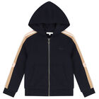 Girls Navy Blue Logo Hooded Zip Up Top, 2, hi-res