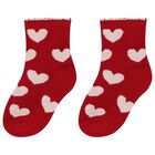 Younger Girls Red & Ivory Heart Socks ( 3 Pack ), 2, hi-res