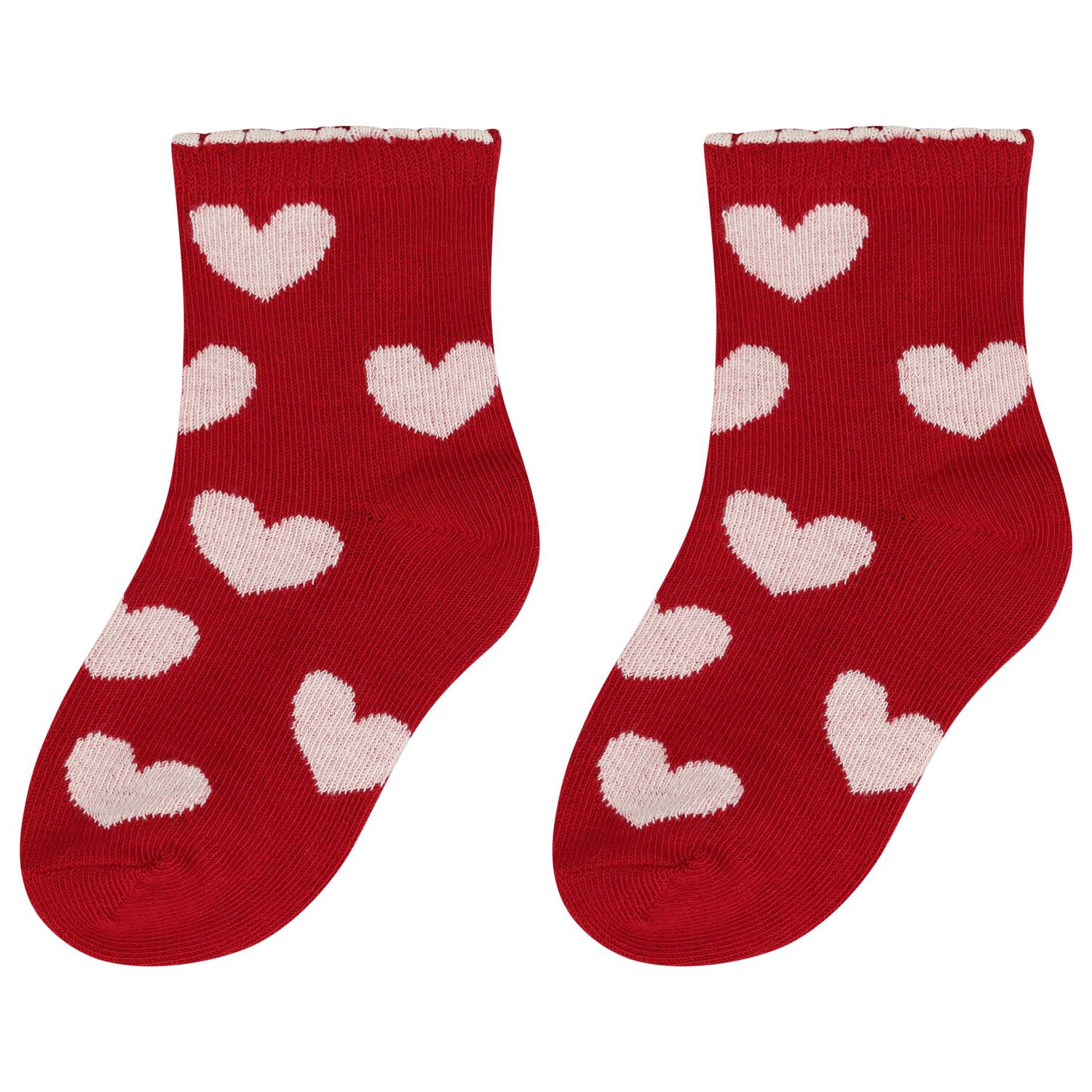 Younger Girls Red & Ivory Heart Socks ( 3 Pack ), 2, hi-res