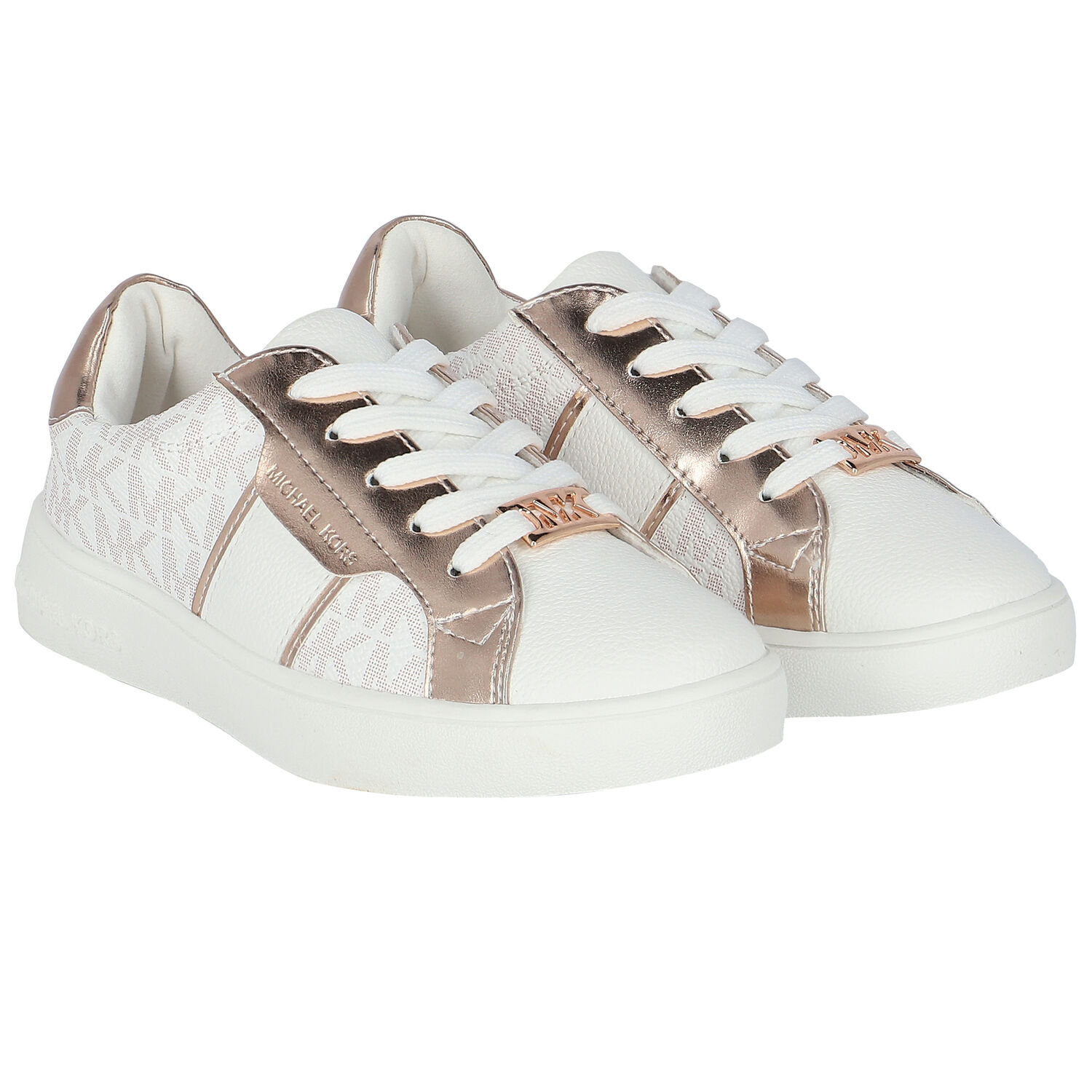 Girls White & Rose Gold Logo Trainers, 1, hi-res