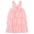 Girls Pink Bow Tiered Dress, 2, hi-res