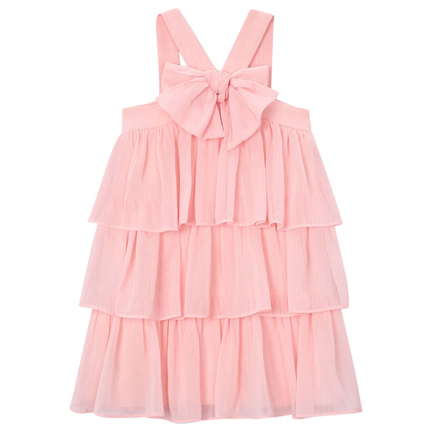 Girls Pink Bow Tiered Dress, 2, hi-res