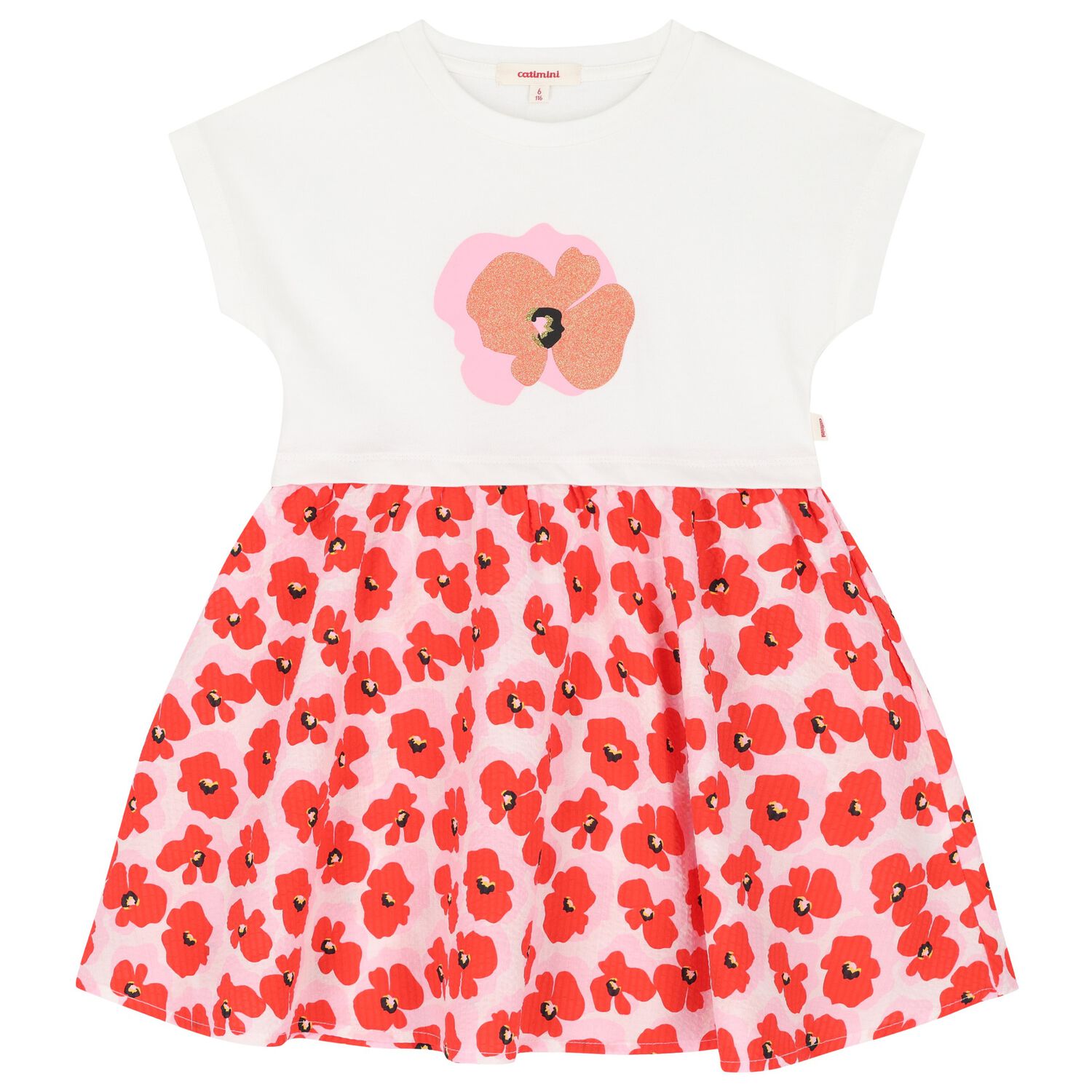 Girls White & Red Floral Dress, 1, hi-res image number null