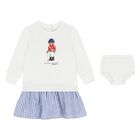 Baby Girls White Polo Bear Dress Set, 1, hi-res