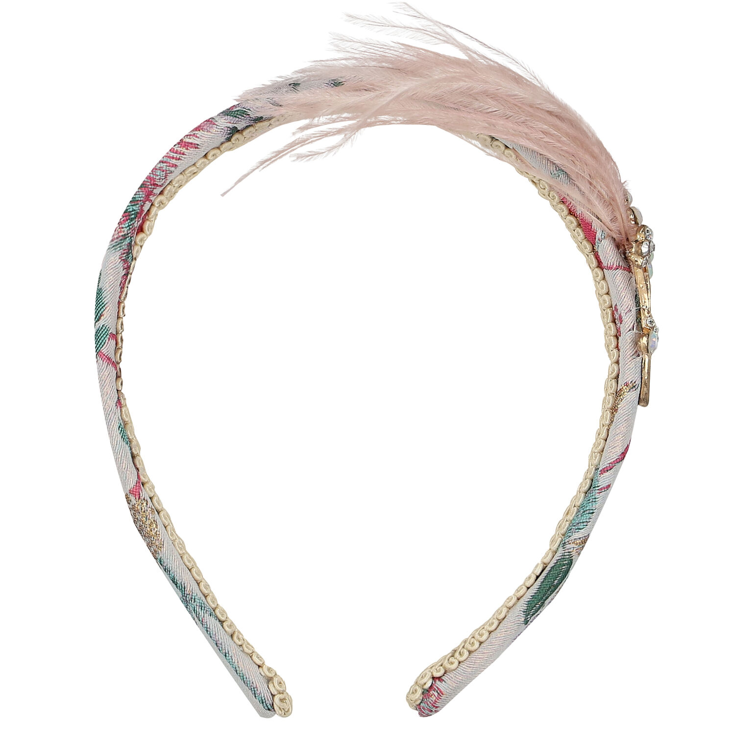 Pink Jacquard Headband with Pink Feathers, 1, hi-res